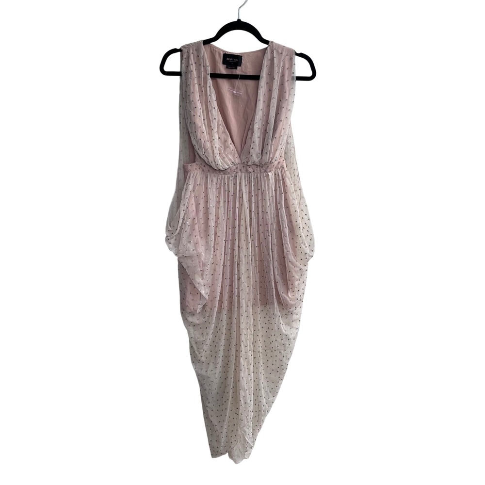 Nasty Gal Collection Blush Pink Studded Mesh Draped V-Neck Midi Dress Womens XS
